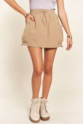 ADORA Drawstring Skort with Pockets Tan OutfitFlow