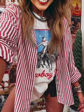 Striped Button-Up Long Sleeve Shirt Strawberry OutfitFlow