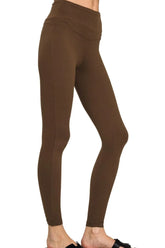 Zenana Premium Microfiber Wide Waistband Leggings BROWN OutfitFlow