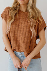 Round Neck Cap Sleeve Sweater Vest Camel OutfitFlow