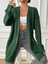 Open Front Drop Shoulder Cardigan Dark Green One Size OutfitFlow