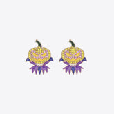 Demon Pumpkin Rhinestone Alloy Earrings Purple One Size OutfitFlow