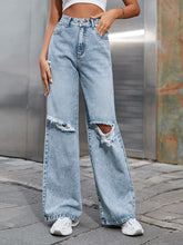 Distressed Wide Leg Jeans with Pockets Light OutfitFlow