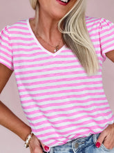 Striped V-Neck T-Shirt Pink OutfitFlow