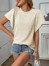 Textured Round Neck Short Sleeve Top Tan OutfitFlow
