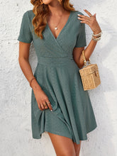 Eyelet Short Sleeve Mini Dress Deep Teal OutfitFlow
