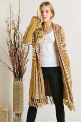 Fringe Hem Aztec Cardigan MUSTARD OutfitFlow