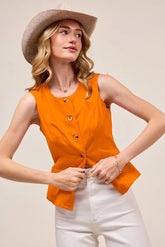 SO ME Slim Fit Button Front Game Day Color Denim Vest Top ORANGE OutfitFlow