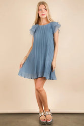 VERY J Plus Size Ruffle Sleeve Pleated Woven Mini Dress Denim OutfitFlow
