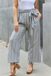 Heimish Find Your Path Full Size Paperbag Waist Striped Culotte Pants Stripe OutfitFlow