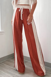 Drawstring Contrast Wide Leg Pants Orange-Red OutfitFlow