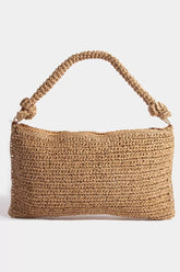 Fame Braided Handle Rectangular Straw Hand Bag KA one size OutfitFlow