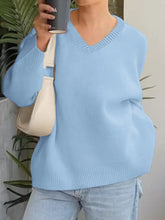 V-Neck Long Sleeve Sweater Light Blue OutfitFlow