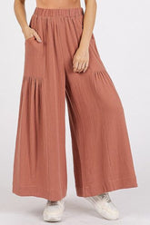 Mittoshop Gauze Elastic Waist Pleated Wide Leg Pants Sienna OutfitFlow