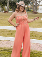 Plus Size Lace Detail Spaghetti Strap Wide Leg Jumpsuit Orange OutfitFlow