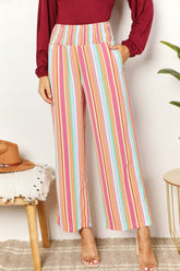 Double Take Striped Smocked Waist Pants with Pockets Multicolor OutfitFlow