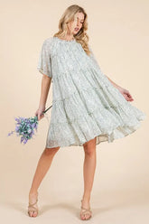 Lime 'N' Chili Ditsy Floral Print Sheer Ruffle Detail Mini Dress IVORY COMBO OutfitFlow