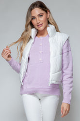 Snobbish Zip Up Turtleneck Shiny Quilted Vest White OutfitFlow