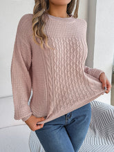 Cable-Knit Round Neck Long Sleeve Sweater Blush Pink OutfitFlow