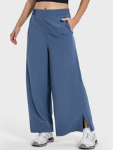 Millennia Slit Wide Leg Active Pants Dusty Blue OutfitFlow