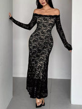 Off-Shoulder Lace Maxi Dress Black OutfitFlow