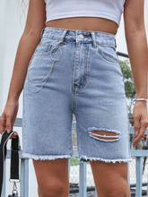 Distressed Raw Hem Denim Shorts Light OutfitFlow