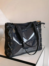 Lace-Up Trim Clear Panel Shoulder Bag Black onesize OutfitFlow