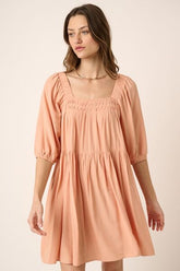 Mittoshop Pintuck Detail Tie Back Mini Dress Apricot OutfitFlow