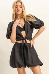 HYFVE Front Tie Top and Bubble Hem Shorts BLACK OutfitFlow