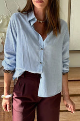 Striped Long Sleeve Shirt Light Blue Trendsi