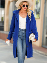 Collared Neck Button Down Coat Royal Blue OutfitFlow
