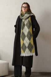 Fringe Argyle Polyester Scarf Moss One Size OutfitFlow
