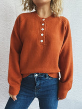 Button-Front Long Sleeve Sweater Brown One Size OutfitFlow