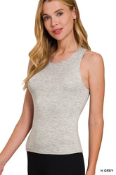 Zenana Premium Rayon Double Layered Round Neck Tank Top H GREY OutfitFlow