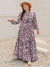 Plus Size Floral Print Maxi Dress with Long Sleeves Plum Purple OutfitFlow