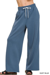 Zenana Scuba Drawstring Pants DUSTY BLUE OutfitFlow