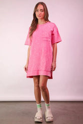 VERY J Plus Size Mineral Washed Knit Shift Mini Dress Pink OutfitFlow