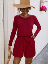 Long Sleeve Drawstring Romper Burgundy OutfitFlow