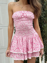 Ruffled Layered Floral Tube Mini Dress Pink OutfitFlow