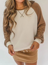 Waffle Knit Raglan Sleeve Top Beige OutfitFlow