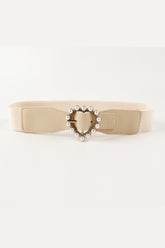 Pearl Heart Buckle Elastic Belt Ivory One Size OutfitFlow