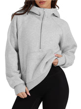 Half-Zip Hoodie with Kangaroo Pocket Light Gray OutfitFlow