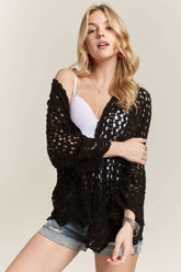 ADORA Crochet Cardigan With Scallop Hem BLACK OutfitFlow