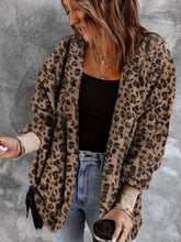 Fuzzy Leopard Long Sleeve Hooded Jacket Leopard OutfitFlow