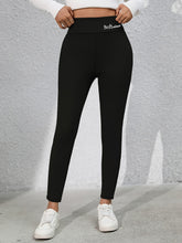 Full Size Letter Embroidered High Waist Leggings Black OutfitFlow