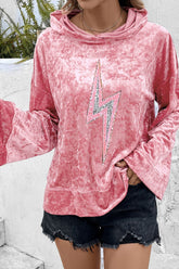 Thunderbolt Sequin Long Sleeve Hoodie Pink OutfitFlow
