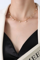 18K Gold-Plated Titanium Steel Pearl Necklace Gold One Size OutfitFlow