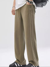 Men's Full Size Side Stripes Drawstring Wide Leg Pants Plus Size Coffee Trendsi