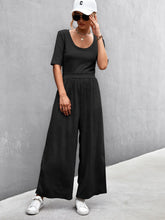 Scoop Neck Short Sleeve Jumpsuit Black OutfitFlow