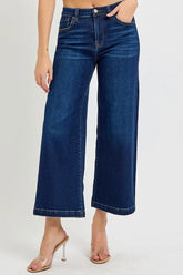 RISEN High Rise Crop Wide Jeans DARK OutfitFlow